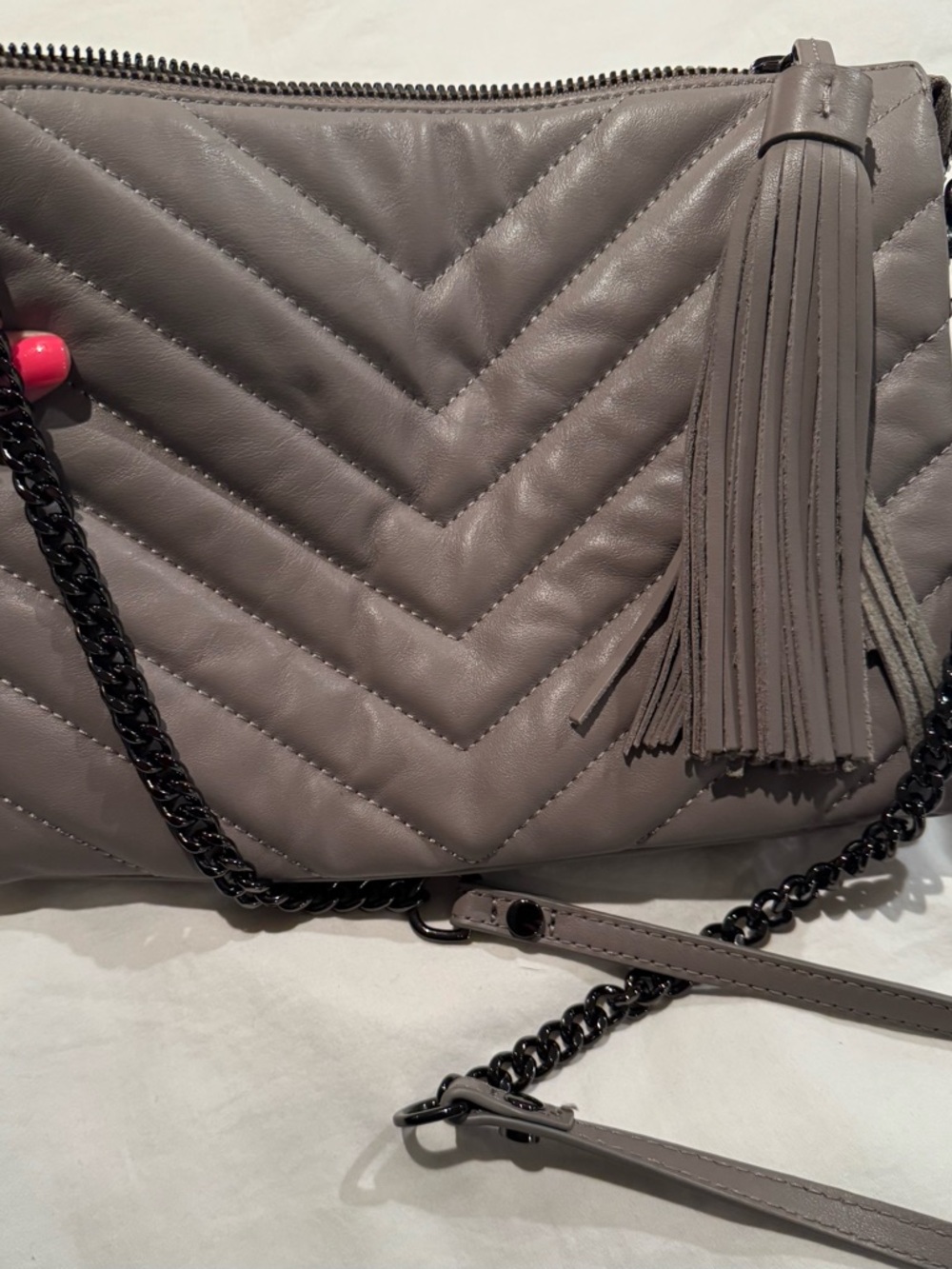 Thacker Quilted Chevron Tassel Crossbody Bag - Taupe
